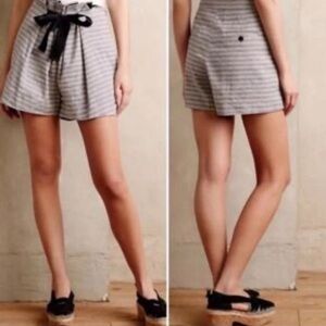 Elevenses Anthropologie High Waist Gray and Black Shorts with Black Bow Front